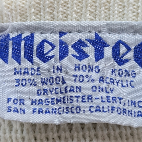 Vintage White Pink Blue Striped Snowflake Long Sleeve Wool Blend Sweater M/L - Picture 7 of 8